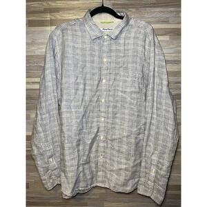 Tommy Bahama 100% Linen Shirt Mens  L Gray White Plaid Long Sleeve Button Up #M